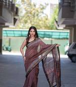 red bagru maheshwari silk blend saree