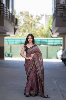 red bagru maheshwari silk blend saree 3