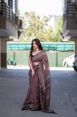 red bagru maheshwari silk blend saree 4