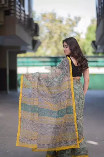 green bagru kota doria saree