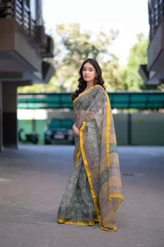 green bagru kota doria saree