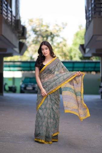 green bagru kota doria saree