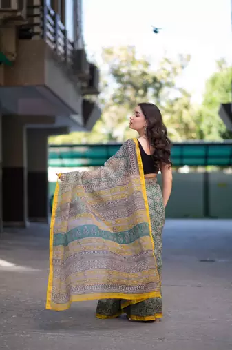 green bagru kota doria saree