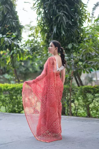 orange dabu kota doria saree