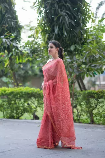 orange dabu kota doria saree