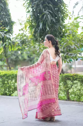 pink dabu kota doria saree