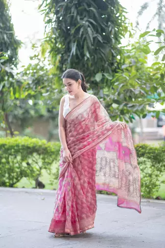 pink dabu kota doria saree