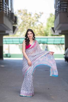 white block printed saree 1