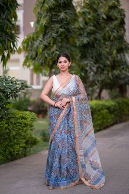 blue block printed saree 2