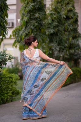 blue block printed saree 5