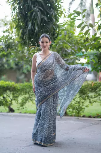 grey kota doria saree