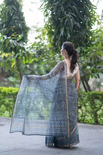grey kota doria saree