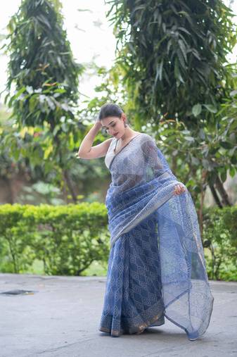 blue kota doria saree