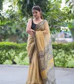 yellow ajrakh kota doria saree