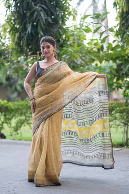 yellow ajrakh kota doria saree 4