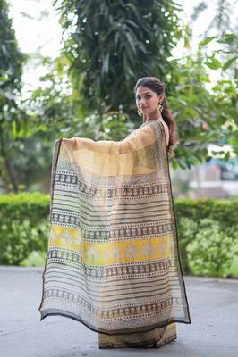 yellow ajrakh kota doria saree 5