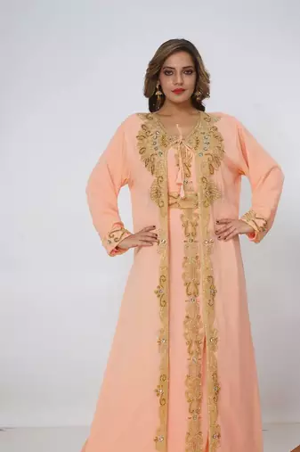peach  kaftan women dress long gown farasha morocco wear