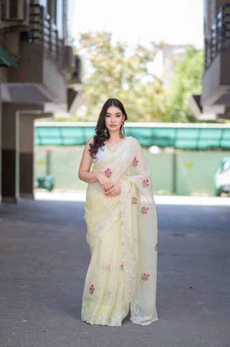 yellow kota doria saree