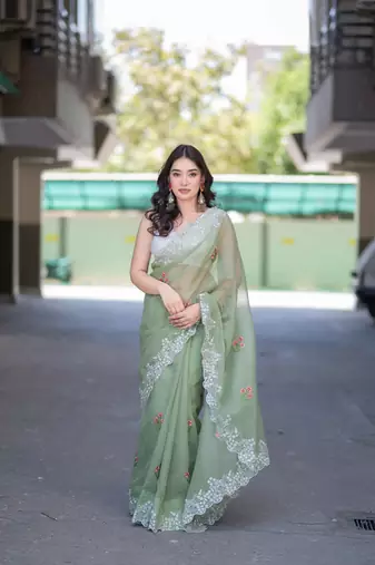 green kota doria saree