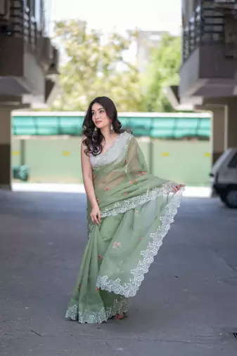 green kota doria saree