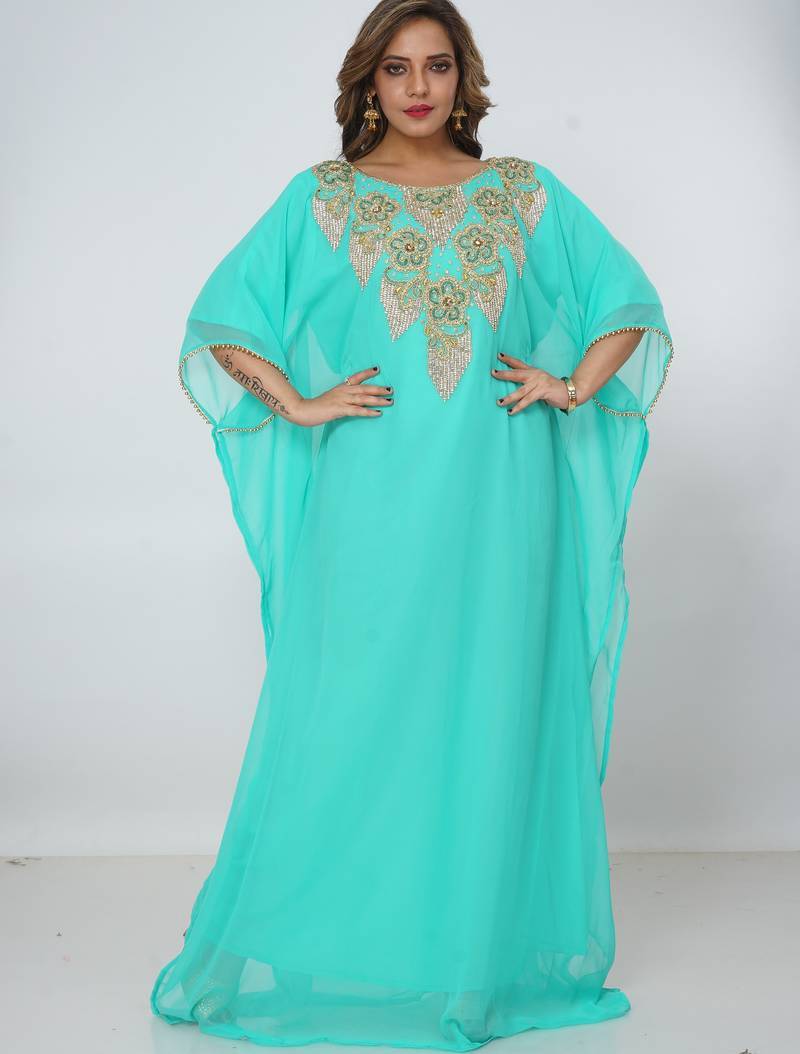 light-green  kaftan women dress long gown farasha morocco wear