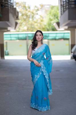 blue kota doria saree 1