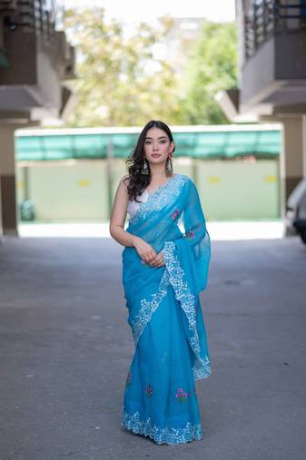 blue kota doria saree