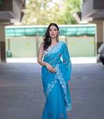 blue kota doria saree