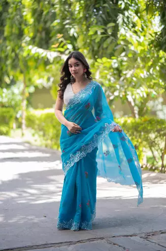 blue kota doria saree