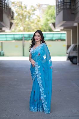 blue kota doria saree 3