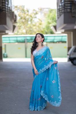 blue kota doria saree 4