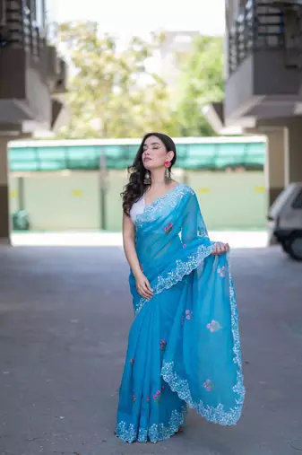 blue kota doria saree