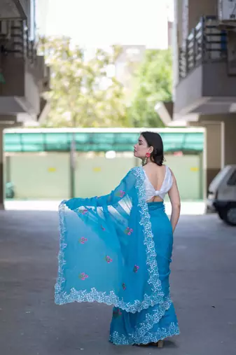 blue kota doria saree
