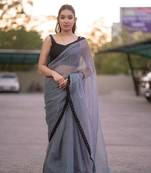 grey dotted kota doria saree