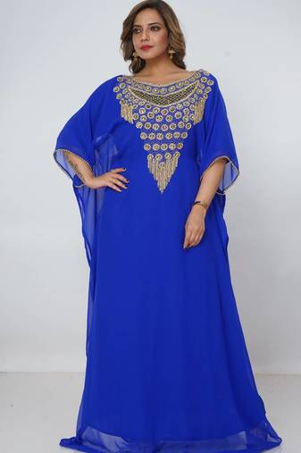 blue  kaftan women dress long gown farasha morocco wear