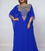 blue  kaftan women dress long gown farasha morocco wear