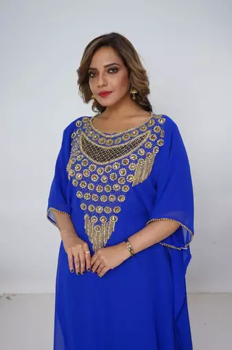 blue  kaftan women dress long gown farasha morocco wear