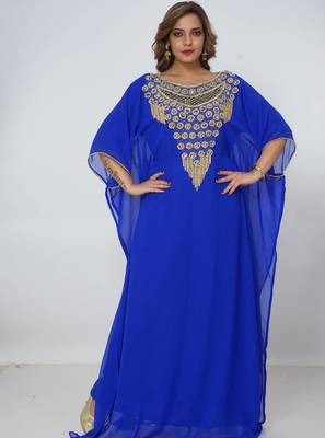 blue  kaftan women dress long gown farasha morocco wear 3