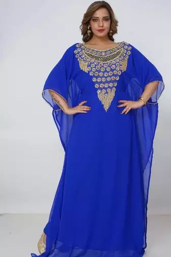 blue  kaftan women dress long gown farasha morocco wear
