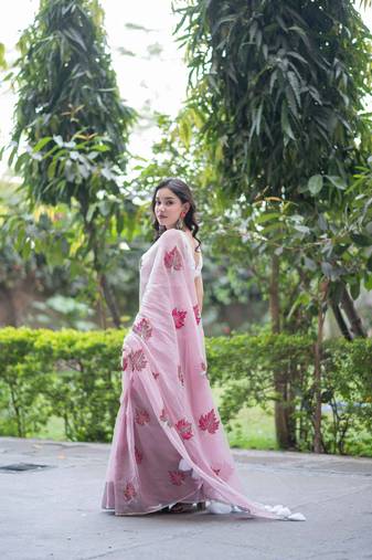 pink kota doria saree