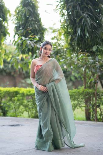 Green lush kota doria saree