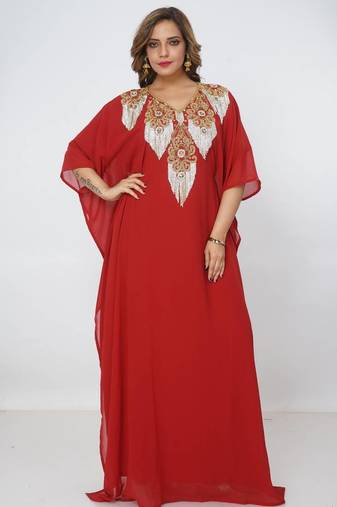 red  kaftan women dress long gown farasha jalabiya maxiwear