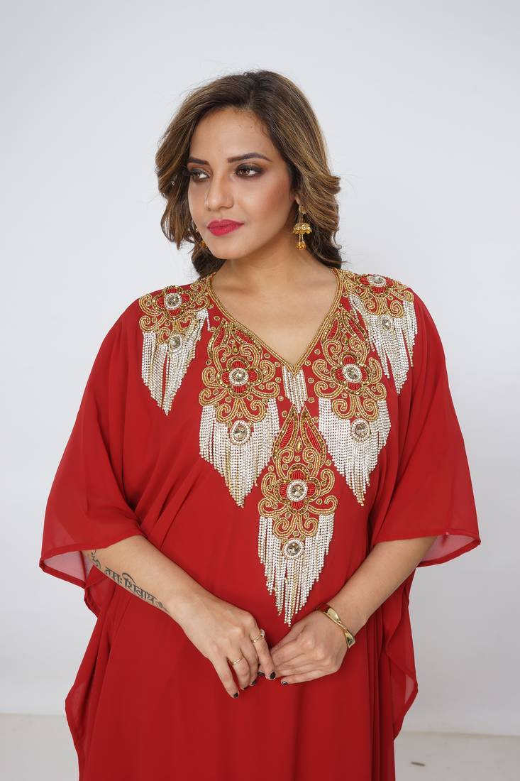 red  kaftan women dress long gown farasha jalabiya maxiwear