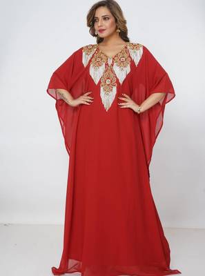 red  kaftan women dress long gown farasha jalabiya maxiwear 3