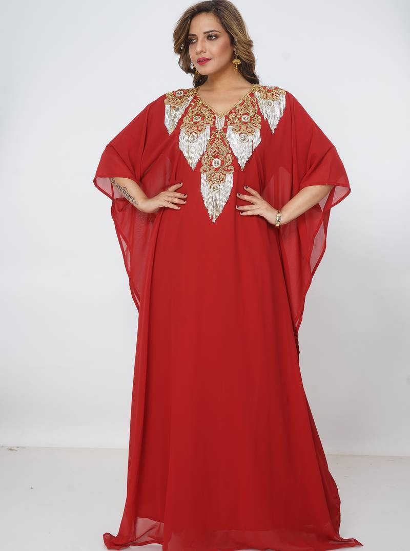 red  kaftan women dress long gown farasha jalabiya maxiwear