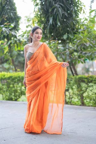 Orange lush kota doria saree