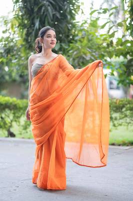 Orange lush kota doria saree 3