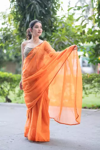Orange lush kota doria saree
