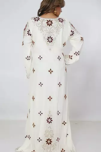 cream  kaftan women dress long gown farasha morocco wear