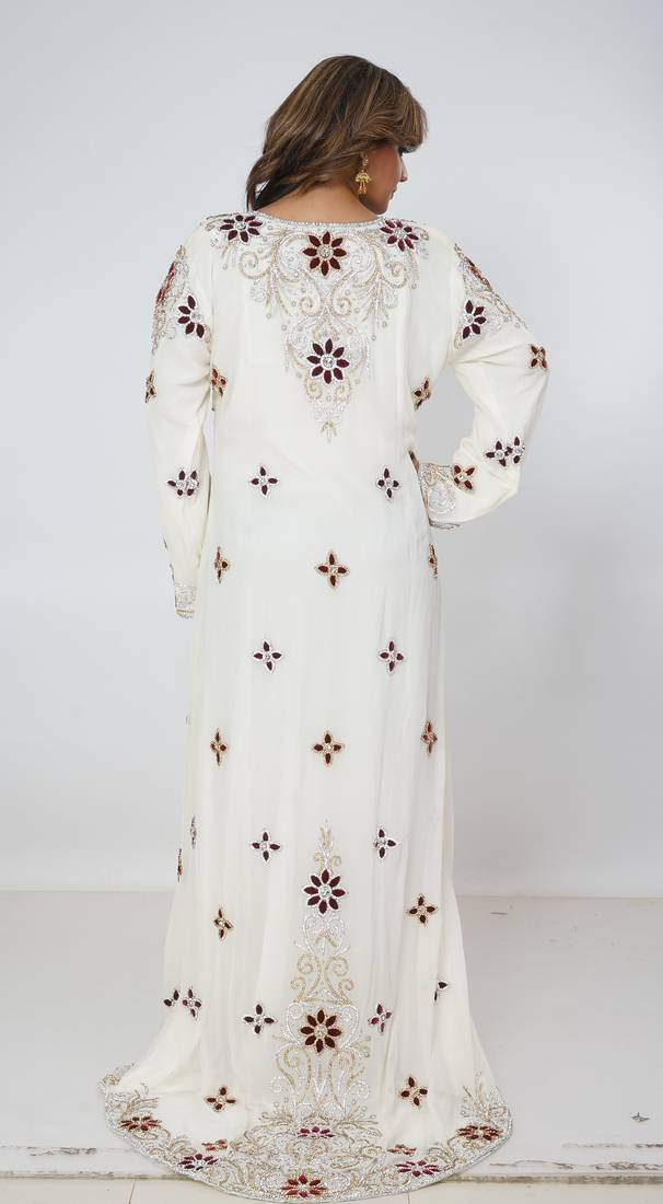 cream  kaftan women dress long gown farasha morocco wear